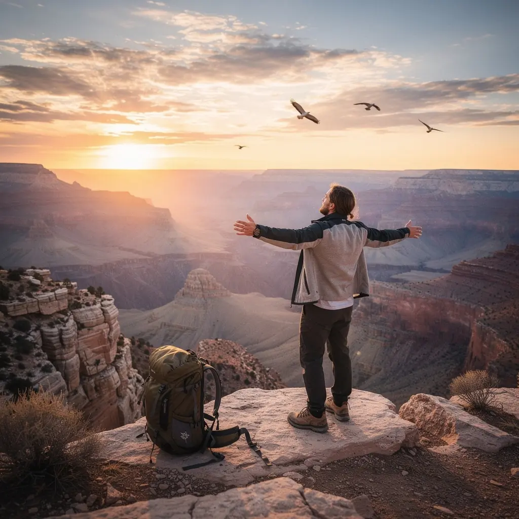 Группа людей, наслаждающихся пикником с видом на каньон.