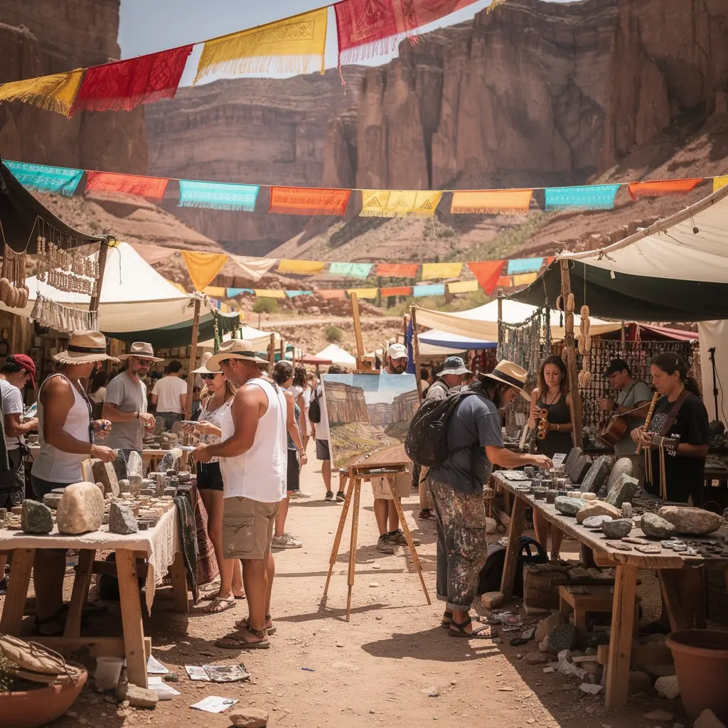 Группа туристов, наслаждающихся видом на красочные скалы во время экскурсии по каньону.