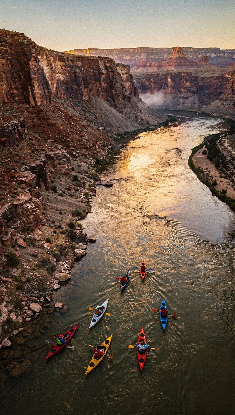 Величественные каньоны, освещенные теплым светом заката, создающие волшебную атмосферу.